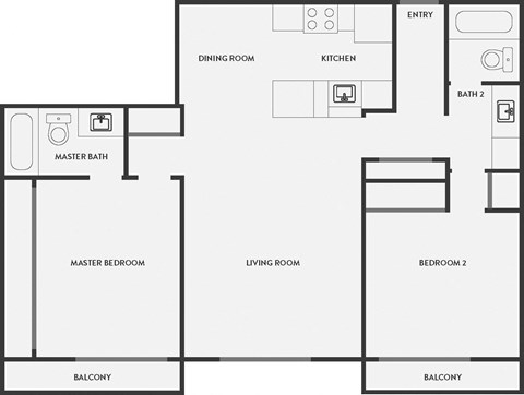 Floor plan for 2 beds, 2 baths, 1003 sqft